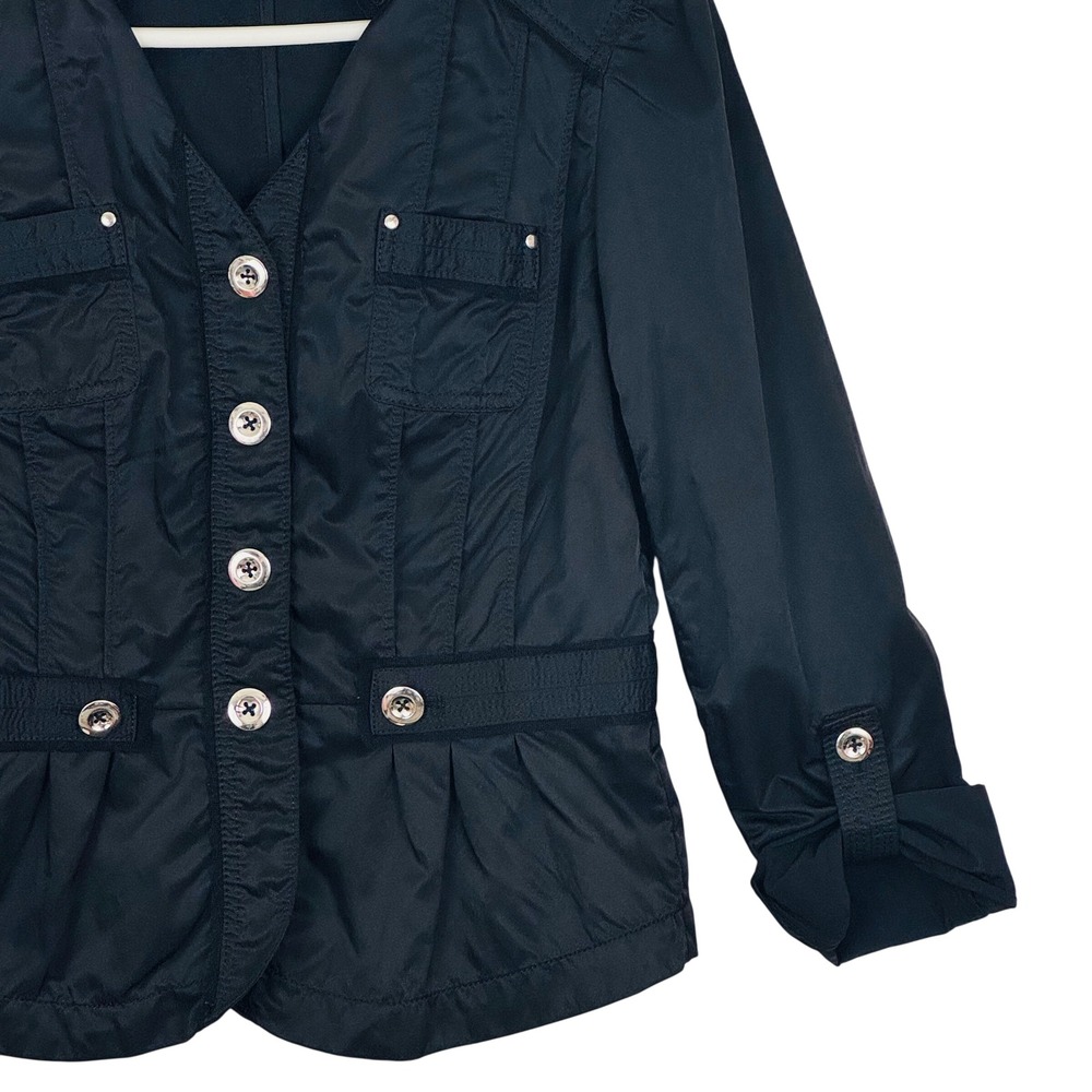 White House Black Market Black Peplum Jacket Chic Office Punk Utility Moto - Picture 2 of 6